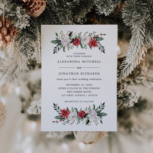 Convite Wreath Natal | Feriado Floral (A classic, stylish invitation for your Christmas holiday wedding)