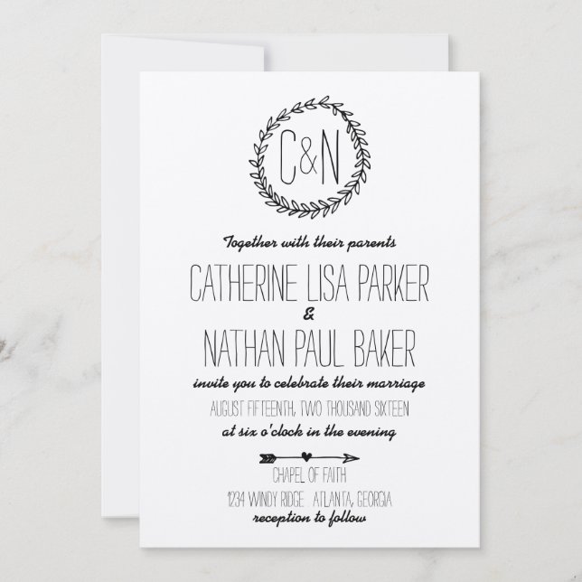 Convite Wreath Rustic Kraft Invitation (Frente)