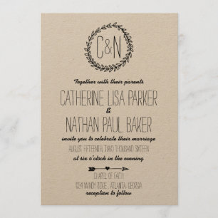 Convite Wreath Rustic Kraft Invitation