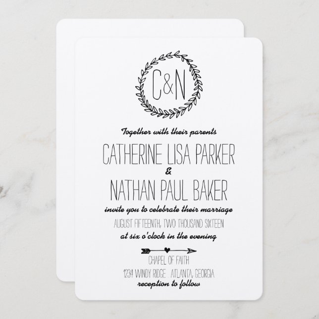 Convite Wreath Rustic Kraft Invitation (Frente/Verso)