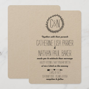 Convite Wreath Rustic Kraft Invitation