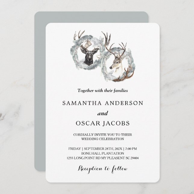 Convite Wreath Silver, Verniz (Frente/Verso)