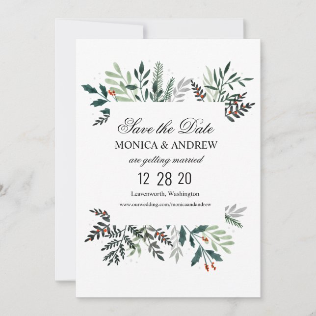 Convite Wreath Winter Weding Date Invitation (Frente)