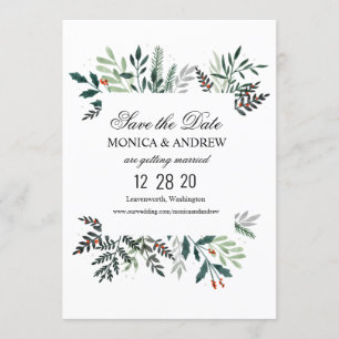 Convite Wreath Winter Weding Date Invitation