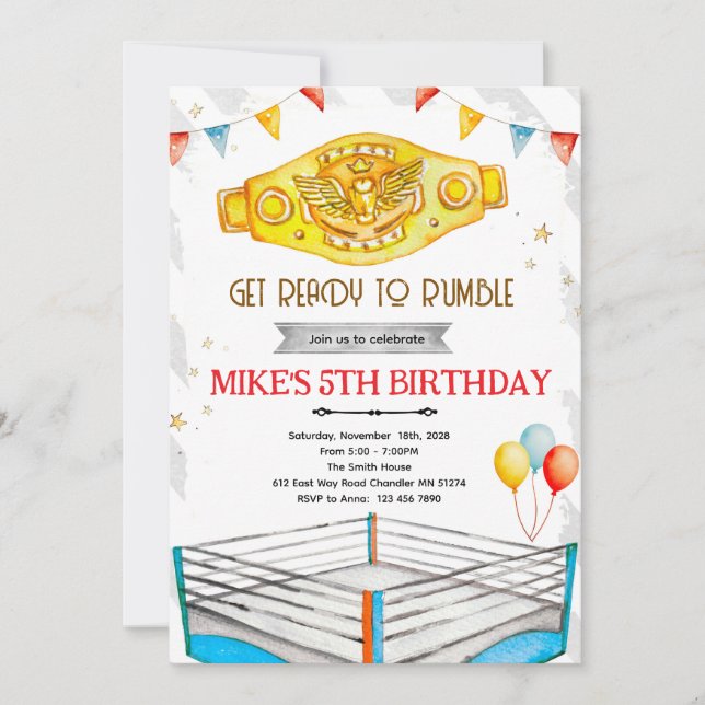 Convite Wrestling Birthday party Invitation (Frente)