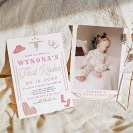 Convite WYNONA Blush First Rodeo Cowgirl Foto Aniversário