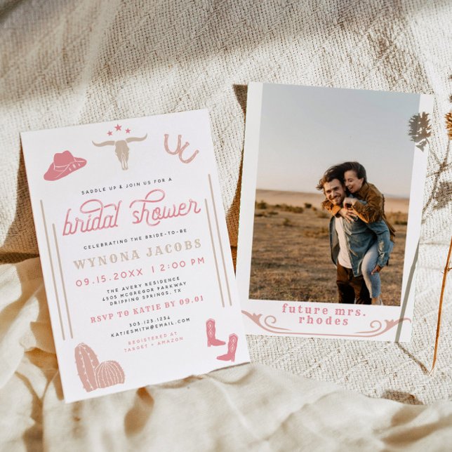 Convite WYONA Blush Cowgirl Último Chá de panela Rodeo (Criador carregado)