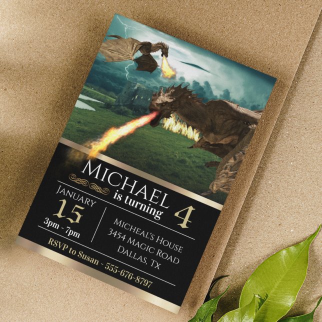 Convite Wyvern Dragon Fire Breathing Castle Birthday (Criador carregado)