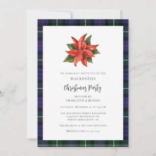 Convite Xadrez Aquarela Festa de Natal Elegante Tartan