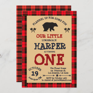 Convite Xadrez bonito da floresta do primeiro aniversario