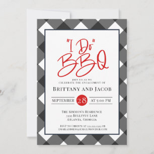 Convite Xadrez branca preta I do Noivado do CHURRASCO