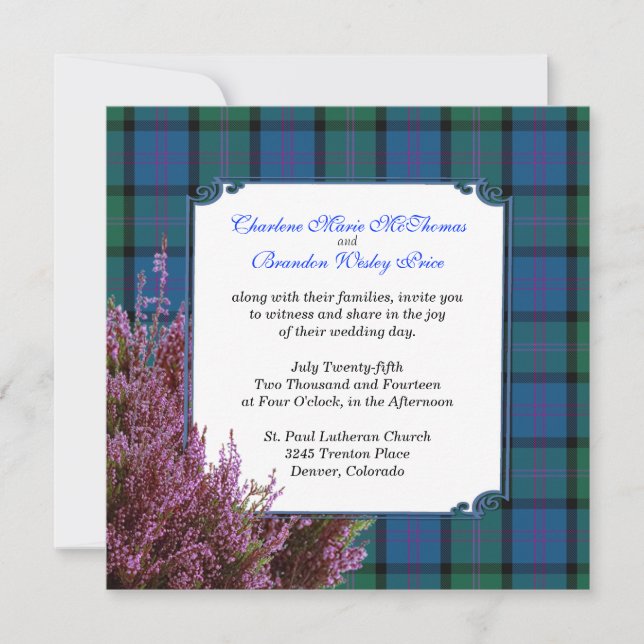 Convite Xadrez Chic MacThomas Tartan Casamento de Heather (Frente)