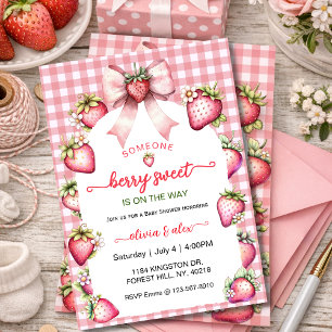 Convite Xadrez Coquette Berry Sweet Baby Shower Rosa Berri