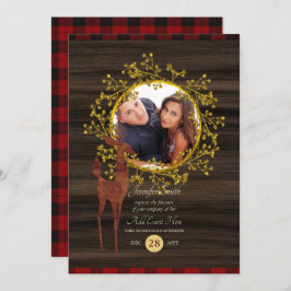 Convite Xadrez de Búfalo Rústico Cervo FOTO QUALQUER EVENT