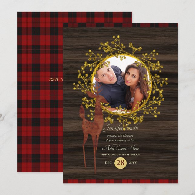 Convite Xadrez de Búfalo Rústico com Cervo FOTO QUALQUER E (Frente/Verso)