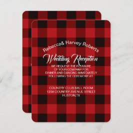 Convite xadrez de búfalo vermelha recepção de casamento no