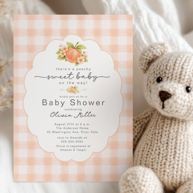 Convite Xadrez de Chá de Bebê Peachy Sweet (Criador carregado)