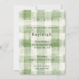 Convite Xadrez de Creme Verde Strike Aniversário