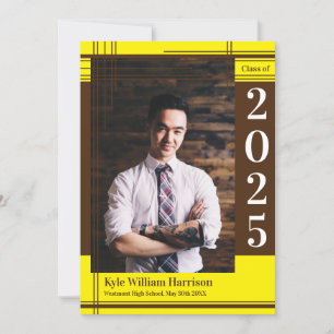 Convite Xadrez de Foto de Graduação de Cor Amarelo Castanh