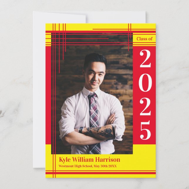 Convite Xadrez de Foto de Graduação de Cor da Escola Amare (Frente)