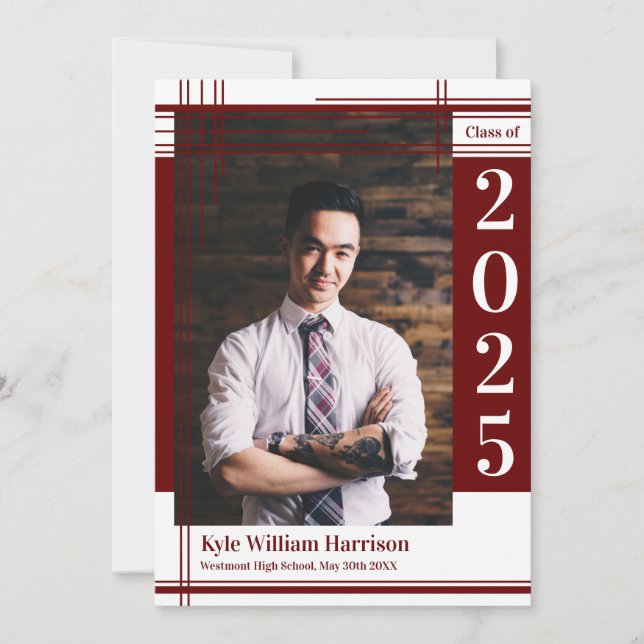 Convite Xadrez de Foto de Graduação de Cor da Escola Branc (Frente)