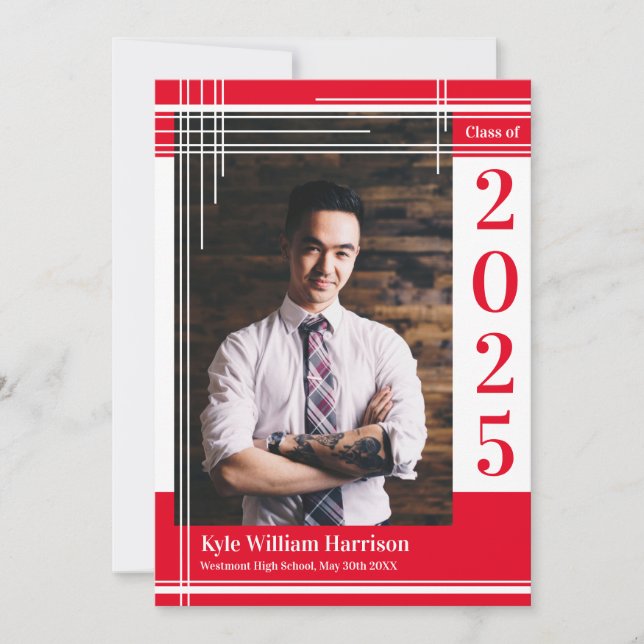 Convite Xadrez de Foto de Graduação de Cor da Escola Verme (Frente)