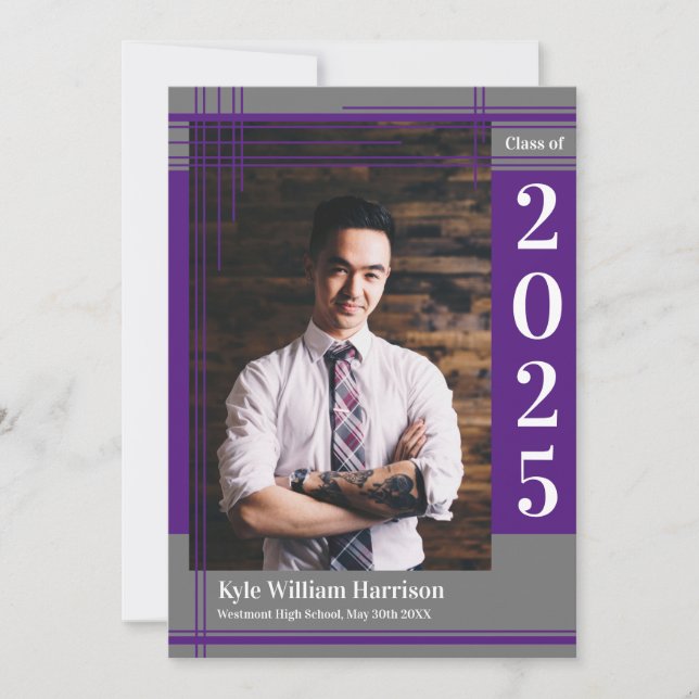 Convite Xadrez de Foto para Graduação de Cor na Escola de  (Frente)