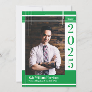 Convite Xadrez de Fotos de Graduação de Cor Verde-Branco