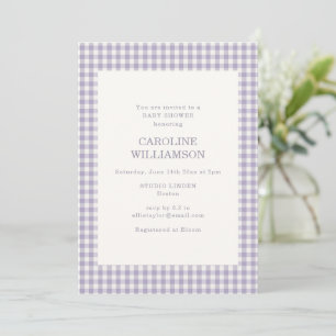 Convite Xadrez de Gingham de Lavanda Chuveiro de Bebê Retr