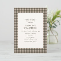 Xadrez de Gingham Marrom Taupe Plaid Chá de Bebê R