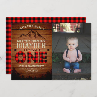 Convite Xadrez de Lumberjack Buffalo Foto de Primeiro Aniv