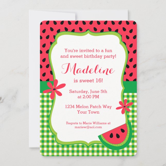 Convite Xadrez de Melancia doce (Frente)