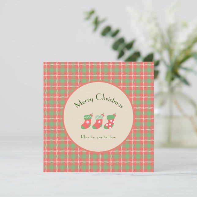 Convite Xadrez de natal à base de vermelho (Em pé/Frente)