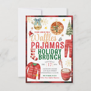 Convite Xadrez de Natal Waffle e Pajamas Holiday Brunch
