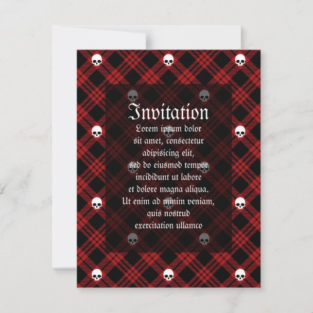 Convite Xadrez de Tartan do crânio gótico (Frente)