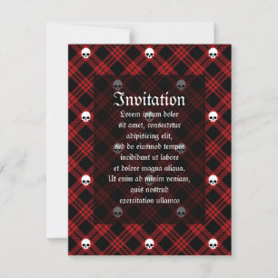 Convite Xadrez de Tartan do crânio gótico