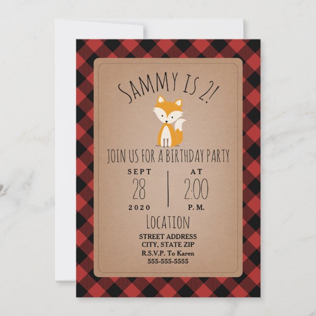 Convite Xadrez Fox Lumberjack (Frente)