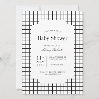 Convite Xadrez Geométrica do Quadrado Branco Preto Monocro