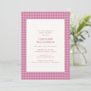 Convite Xadrez Gingham Rosa Malva Outono Chá de Bebê