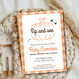 Convite Xadrez Laranja Bege de Outono Abóbora Encontro e C