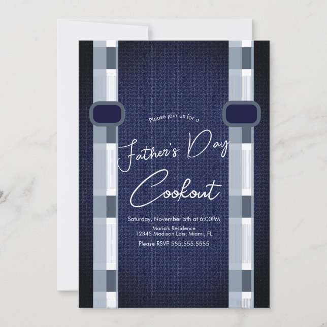 Convite Xadrez Masculina Denim do Cookout do dia de os pai (Frente)