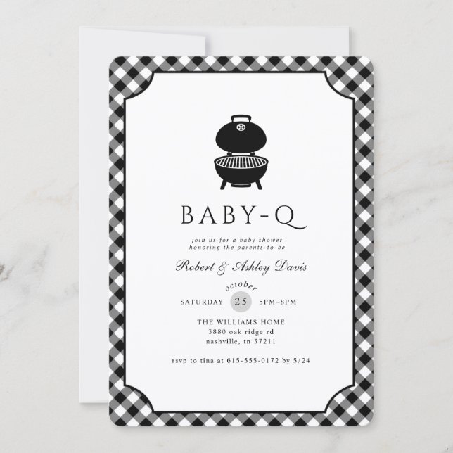Convite Xadrez Preto e Branco Baby Q Chá de Bebê (Frente)