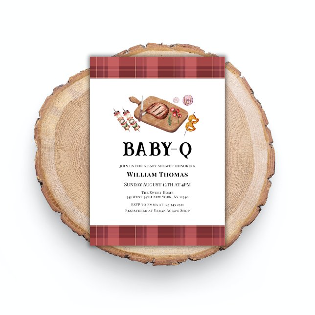 Convite Xadrez Russo País Bebê Chá de fraldas Q (Rustic Plaid Country Baby Q Baby Shower Invitation)