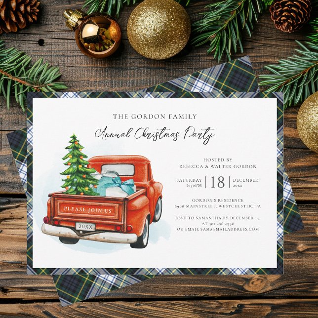 Convite Xadrez Rustic Gordon Tartan Festa de Natal (Rustic Plaid Christmas Party Invitation Gordon Tartan)