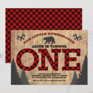 Convite Xadrez Rústica de Lumberjack Buffalo Primeiro Ani