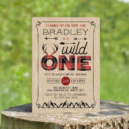 Convite Xadrez Rústica de Wild One Boys Lumberjack primeir