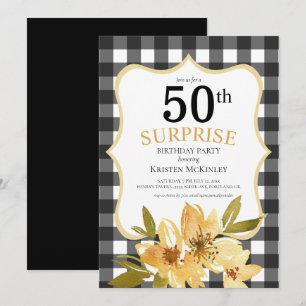 Convite Xadrez Surpresa 50º Aniversário Floral Amarelo N
