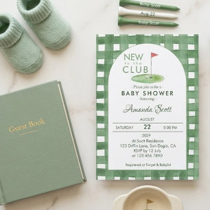 Convite Xadrez Verde Novo No Clube de Golfe  Chá de Bebê