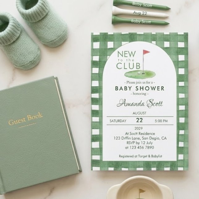 Convite Xadrez Verde Novo No Clube de Golfe  Chá de Bebê (Criador carregado)