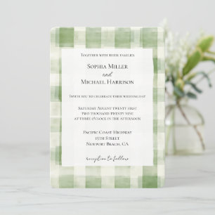 Convite Xadrez Verde Ocidental Stripes Casamento País